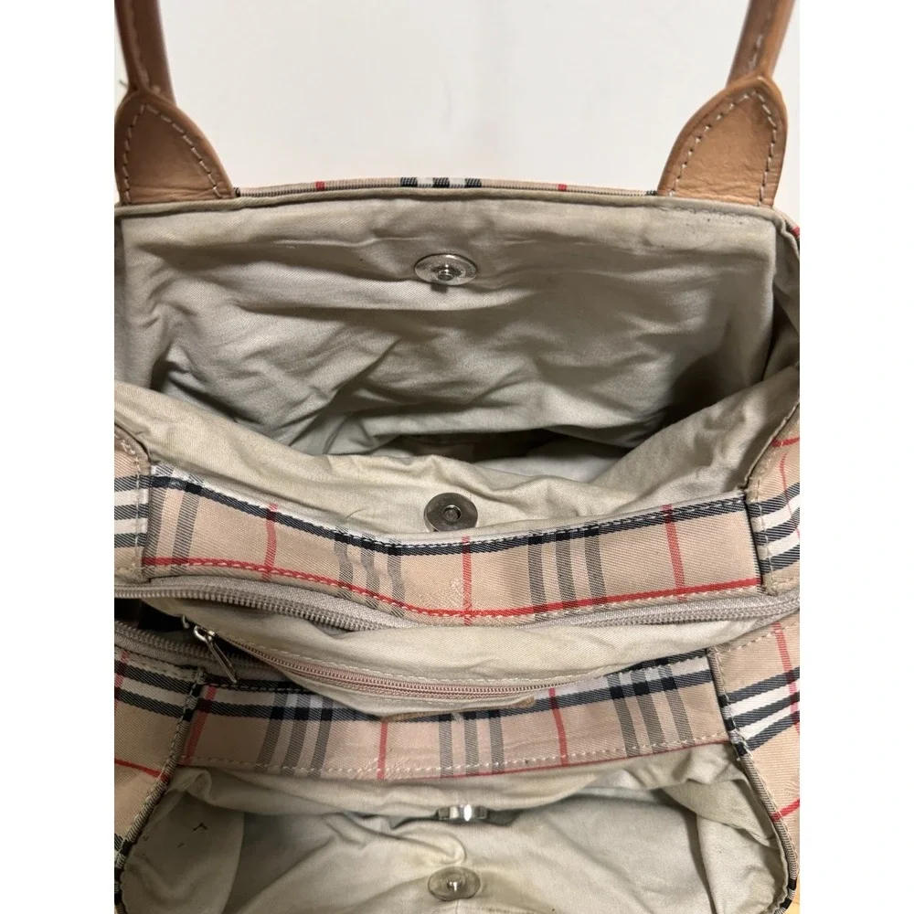 BURBERRYS Of London Nova Check Blue Label Hand Bag Satchel Canvas Beige Silver